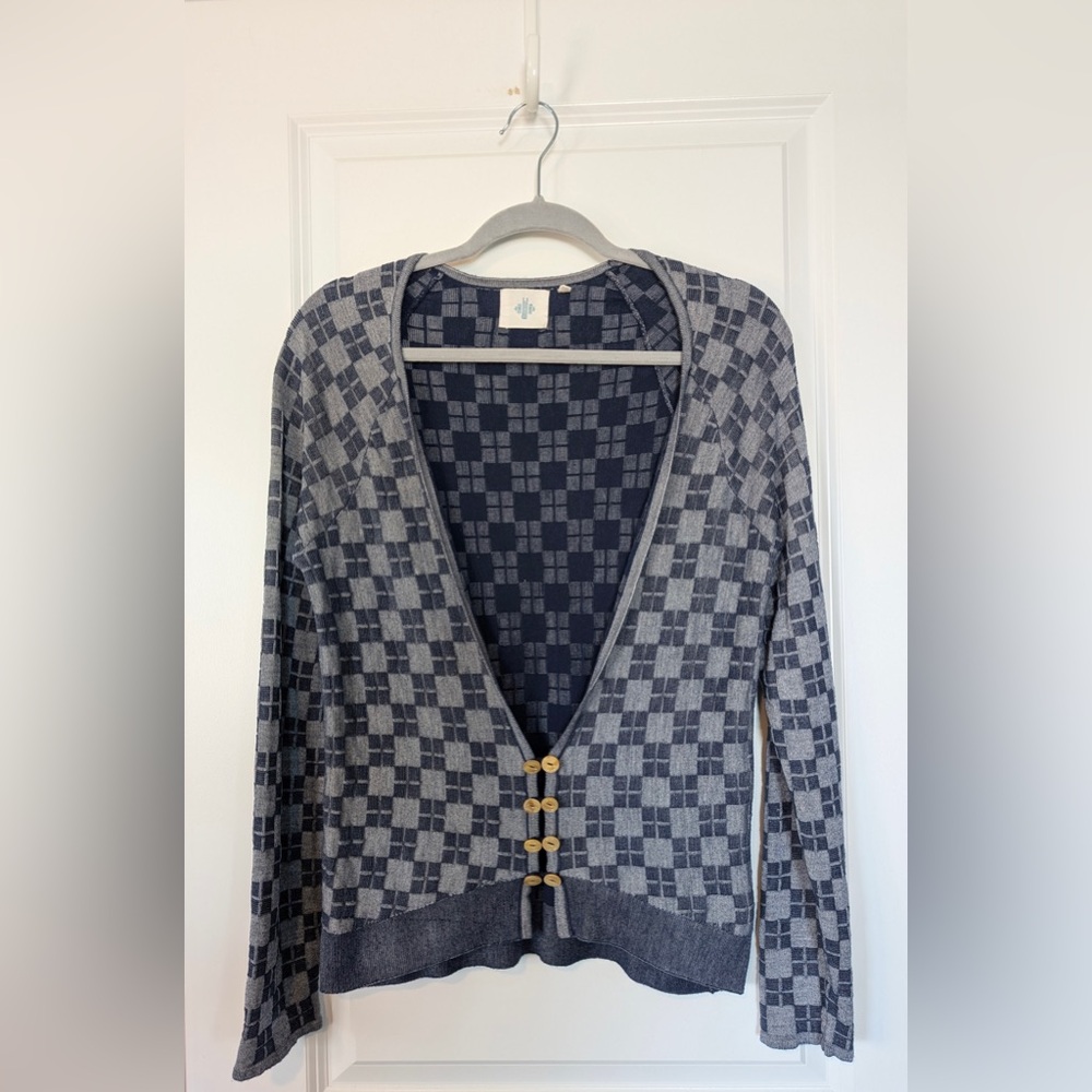Anthropologie Checked-In Cotton and Silk Cardigan by HWR Size Medium